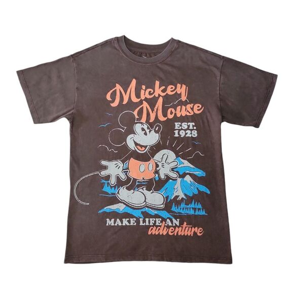 Disney Women's Soft Short Sleeve Graphic Print T-Shirt - Brown Mickey Mouse - Picture 1 of 2